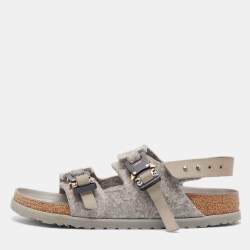 Dior X Birkenstock Grey Wool Slingback Sandals Size 40