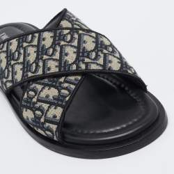 Dior Blue/White Canvas Aqua Crisscross Flat Sandals Size 45
