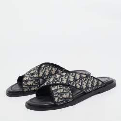 Dior Blue/White Canvas Aqua Crisscross Flat Sandals Size 45
