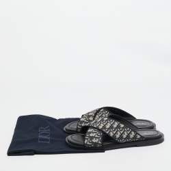 Dior Blue/White Canvas Aqua Crisscross Flat Sandals Size 45