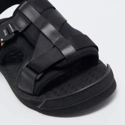 Pre Owned Dior Black/Navy Blue Leather and Oblique Canvas Sandals Size 44