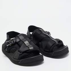 Pre Owned Dior Black/Navy Blue Leather and Oblique Canvas Sandals Size 44