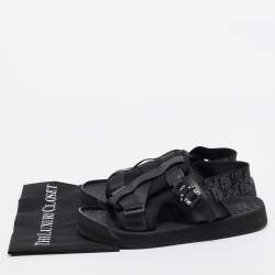 Pre Owned Dior Black/Navy Blue Leather and Oblique Canvas Sandals Size 44