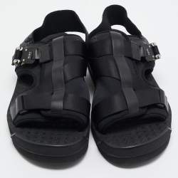 Pre Owned Dior Black/Navy Blue Leather and Oblique Canvas Sandals Size 44