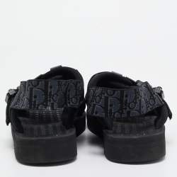 Pre Owned Dior Black/Navy Blue Leather and Oblique Canvas Sandals Size 44