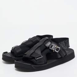 Pre Owned Dior Black/Navy Blue Leather and Oblique Canvas Sandals Size 44