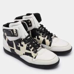 Pre Owned Dior White/Black Printed Leather High Top Sneakers Size 41.5