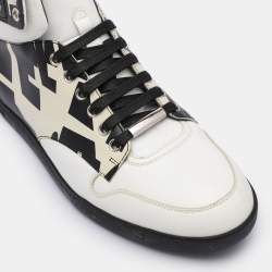 Pre Owned Dior White/Black Printed Leather High Top Sneakers Size 41.5