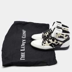 Pre Owned Dior White/Black Printed Leather High Top Sneakers Size 41.5