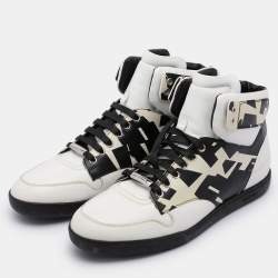 Pre Owned Dior White/Black Printed Leather High Top Sneakers Size 41.5