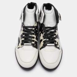 Pre Owned Dior White/Black Printed Leather High Top Sneakers Size 41.5