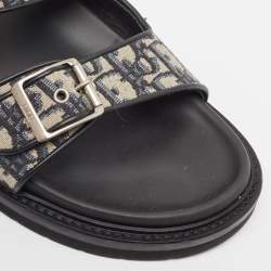 Dior Blue/Black Oblique Canvas and Leather Aqua Slides Size 45