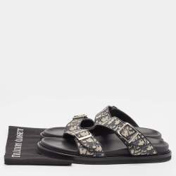 Dior Blue/Black Oblique Canvas and Leather Aqua Slides Size 45
