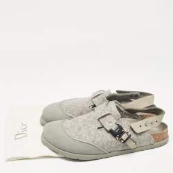 Dior X Birkenstock Grey Fur and Leather Slingback Mules Size 44
