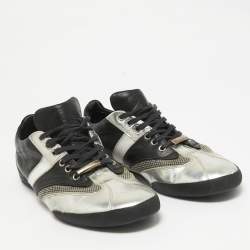 Dior Black/Silver Leather Logo Low Top Sneakers Size 39