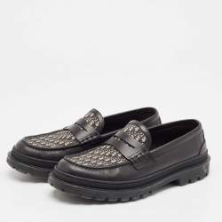 Pre Owned Dior Black Jacquard and Leather Explorer Loafers Size 42.5