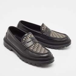 Pre Owned Dior Black Jacquard and Leather Explorer Loafers Size 42.5