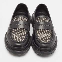 Pre Owned Dior Black Jacquard and Leather Explorer Loafers Size 42.5