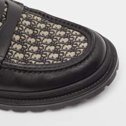 Pre Owned Dior Black Jacquard and Leather Explorer Loafers Size 42.5