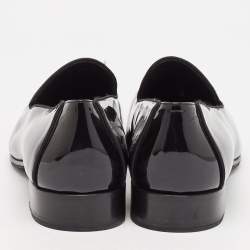 Dior Black Patent Leather Embossed Bee Detail Slip On Loafers Size 42