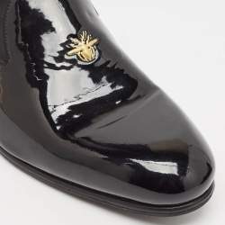 Dior Black Patent Leather Embossed Bee Detail Slip On Loafers Size 42