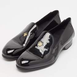 Dior Black Patent Leather Embossed Bee Detail Slip On Loafers Size 42