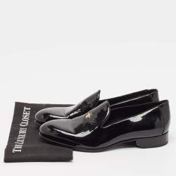 Dior Black Patent Leather Embossed Bee Detail Slip On Loafers Size 42
