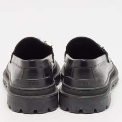 Dior x Stussy Black Leather Slip On Loafers Size 41