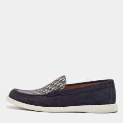 Dior Navy Blue/White Suede Granville Loafers Size 43