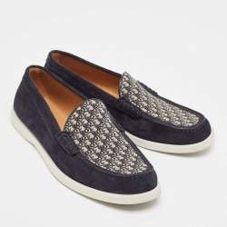 Dior Navy Blue/White Suede Granville Loafers Size 43