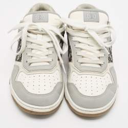 Pre Owned Dior Grey/White Leather and Oblique Fabric B27 Low Top Sneakers Size 42.5