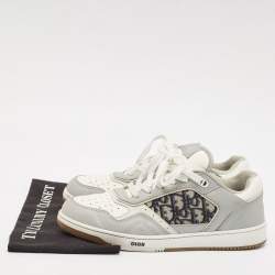 Pre Owned Dior Grey/White Leather and Oblique Fabric B27 Low Top Sneakers Size 42.5