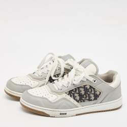 Pre Owned Dior Grey/White Leather and Oblique Fabric B27 Low Top Sneakers Size 42.5