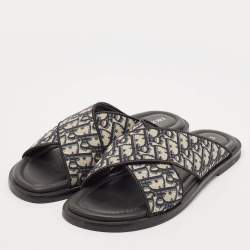Dior Blue Oblique Canvas Alias Slide Sandals Size 46
