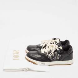 Pre Owned Dior Black/White Leather and Oblique Canvas B27 Sneakers Size 43