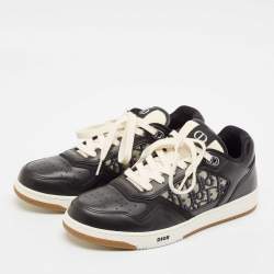 Pre Owned Dior Black/White Leather and Oblique Canvas B27 Sneakers Size 43