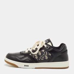 Pre Owned Dior Black/White Leather and Oblique Canvas B27 Sneakers Size 43