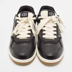 Pre Owned Dior Black/White Leather and Oblique Canvas B27 Sneakers Size 43