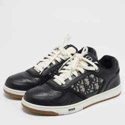 مملوكة مسبقًا Dior Black/Beige Leather and Oblique Canvas B27 Sneakers Size 43