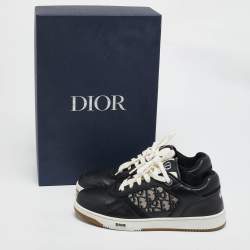 مملوكة مسبقًا Dior Black/Beige Leather and Oblique Canvas B27 Sneakers Size 43