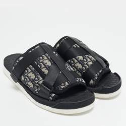 Dior Black Oblique Canvas Alpha Slide Sandals Size 44