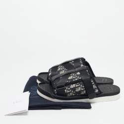 Dior Black Oblique Canvas Alpha Slide Sandals Size 44