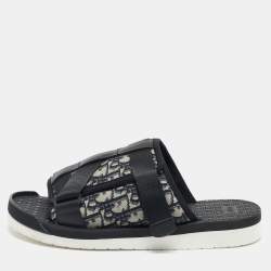 Dior Grey Canvas and Rubber H-Town Single Band Slide Sandals Dior Grey Canvas and Rubber H-Town Single Band Slide Sandals
