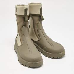 Dior Khaki Neoprene and Rubber Garden Ankle Boots Size 41.5