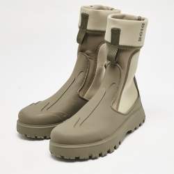 Dior Khaki Neoprene and Rubber Garden Ankle Boots Size 41.5