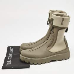 Dior Khaki Neoprene and Rubber Garden Ankle Boots Size 41.5