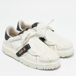 Dior White/Navy Blue Leather and Rubber Dior ID Lace Up Sneakers Size 40