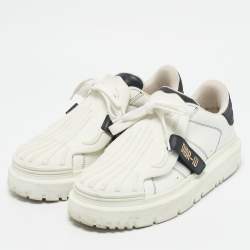 Dior White/Navy Blue Leather and Rubber Dior ID Lace Up Sneakers Size 40