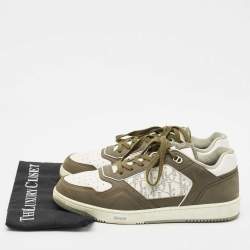Dior White/Green Canvas and Leather B27 Lace Up Sneakers Size 44.5