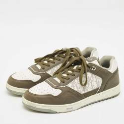Dior White/Green Canvas and Leather B27 Lace Up Sneakers Size 44.5